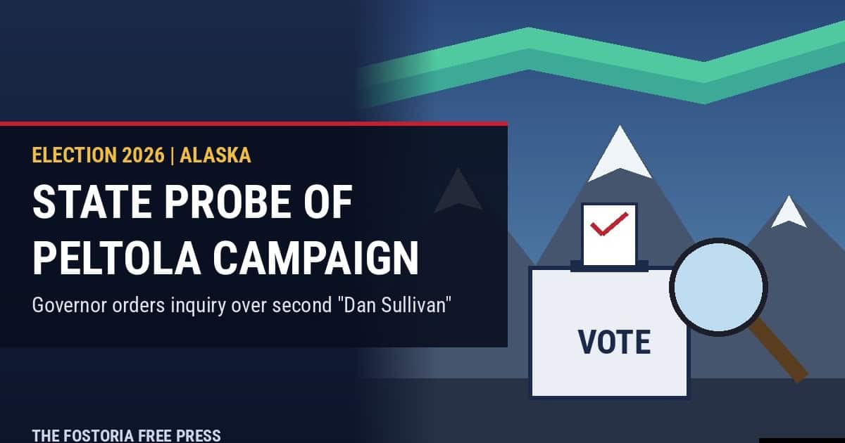FFP illustration of a ballot box and magnifying glass in front of snow-capped Alaska mountains